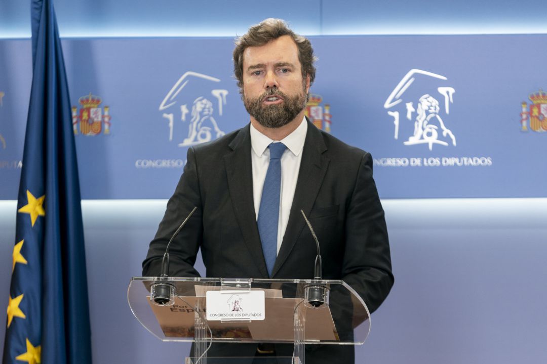 El portavoz de Vox en el Congreso, Iván Espinosa de los Monteros, en una rueda de prensa anterior a una Junta de Portavoces en el Congreso de los Diputados, el pasado 26 de octubre. El portavoz de Vox en el Congreso, Iván Espinosa de los Monteros, en una rueda de prensa anterior a una Junta de Portavoces en el Congreso de los Diputados, el pasado 26 de octubre.