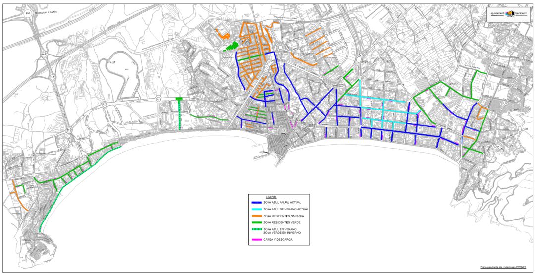 Plano de la ciudad con las distintas zonas de estacionamiento Plano de la ciudad con las distintas zonas de estacionamiento