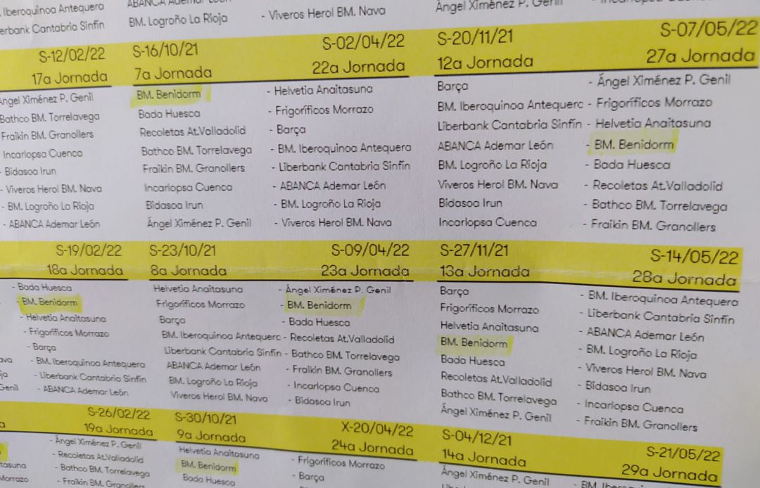 Calendario del BM Benidorm Calendario del BM Benidorm