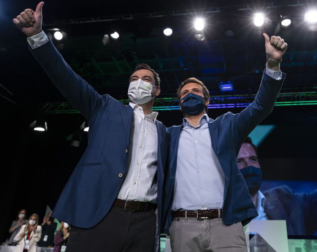 Juan Manuel Moreno y Pablo Casado en Granada, en la clausura del XVI Congreso del PP de Andalucía Juan Manuel Moreno y Pablo Casado en Granada, en la clausura del XVI Congreso del PP de Andalucía