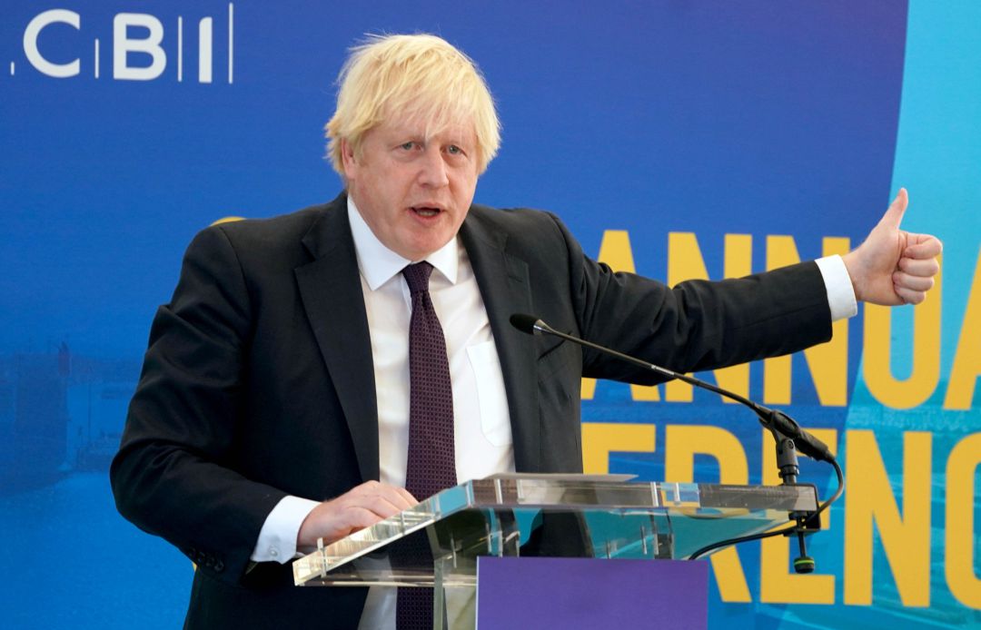 Boris Johnson durante su discurso ante los empresarios. Boris Johnson durante su discurso ante los empresarios.