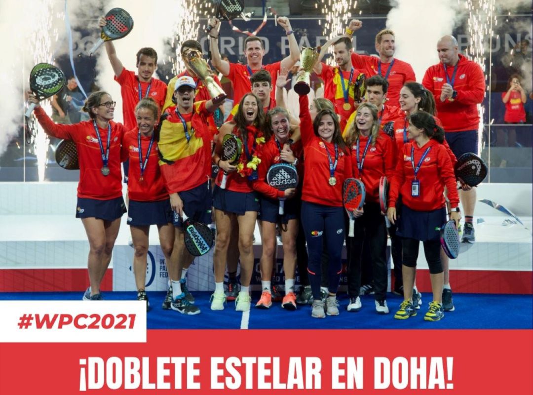 La selecció d'Espanya de pàdel, tant la masculina com la femenina, van guanyar el Mundial disputat a Doha amb la menorquina Gemma Triay com a líder de les jugadores estatals. La selecció d'Espanya de pàdel, tant la masculina com la femenina, van guanyar el Mundial disputat a Doha amb la menorquina Gemma Triay com a líder de les jugadores estatals.