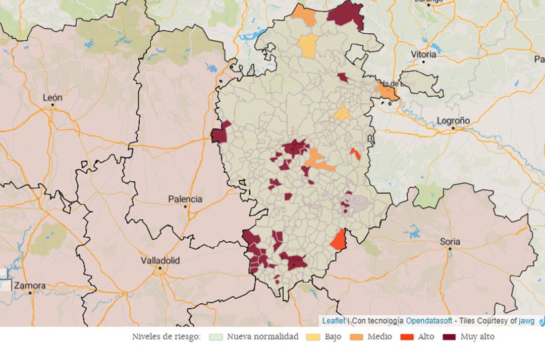 Mapa de impacto covid en la provincia de Burgos a 24 de noviembre Mapa de impacto covid en la provincia de Burgos a 24 de noviembre