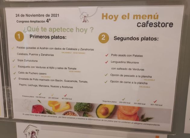 Menú del día en el Congreso de los Diputados. Menú del día en el Congreso de los Diputados.