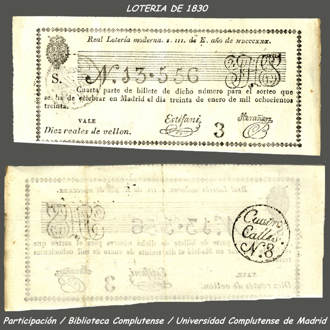 Cuarta parte de billete. Lotería de 1830 Cuarta parte de billete. Lotería de 1830