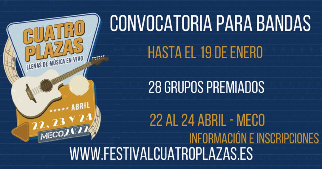 Cartel de la segunda edición del Festival Cuatro Plazas de Meco. Cartel de la segunda edición del Festival Cuatro Plazas de Meco.