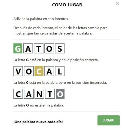 Las instrucciones para jugar a Wordle Las instrucciones para jugar a Wordle