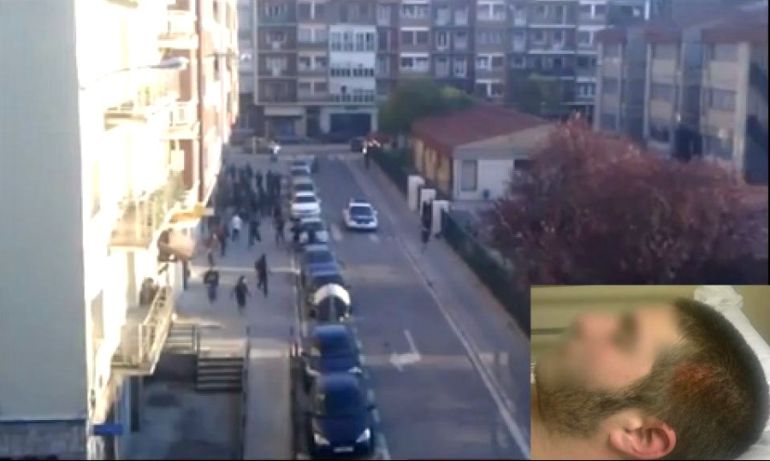 Fotograma del video grabado en el lugar de los hechos. En la parte inferior derecha, imagen del joven herido
