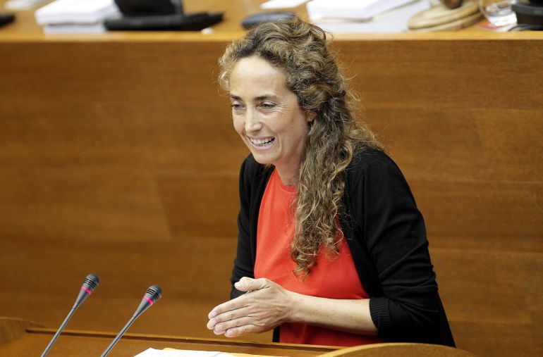 La portavoz del grupo de Ciudadanos en Les Corts, Carolina Punset, interviene ante el pleno que elige al socialista Ximo Puig president de la Generalitat.