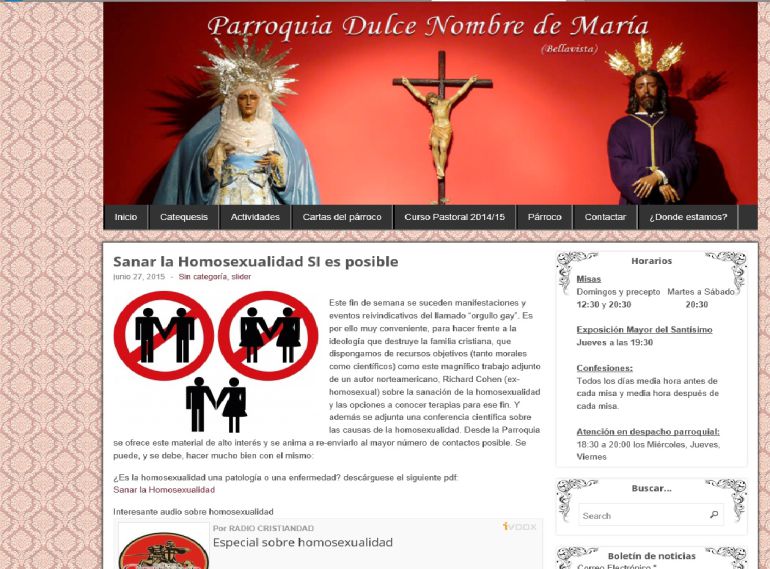 El párroco del Dulce Nombre de Bellavista ofrece ayuda para “sanar la homosexualidad”