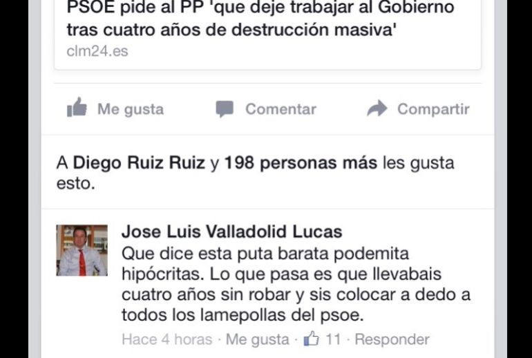 El PSOE pide el cese del alcalde de Villares del Saz por insultos en Facebook