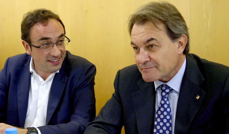 El presidente de CDC y de la Generalitat en funciones, Artur Mas, junto al coordinador general del partido, Josep Rull