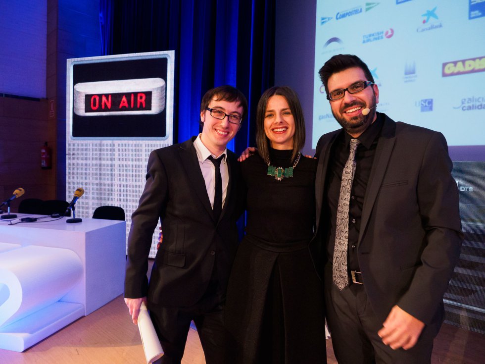 Los tres presentadores. Ricardo Rodríguez, Ainhoa Apestegui y Luis Pardo Los tres presentadores. Ricardo Rodríguez, Ainhoa Apestegui y Luis Pardo