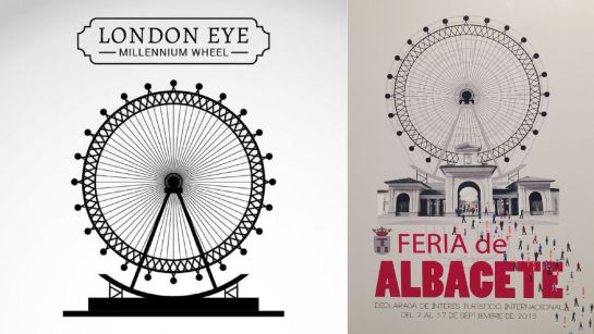 Comparativa entre ambos carteles, la imagen de la London Eye y el cartel de la Feria