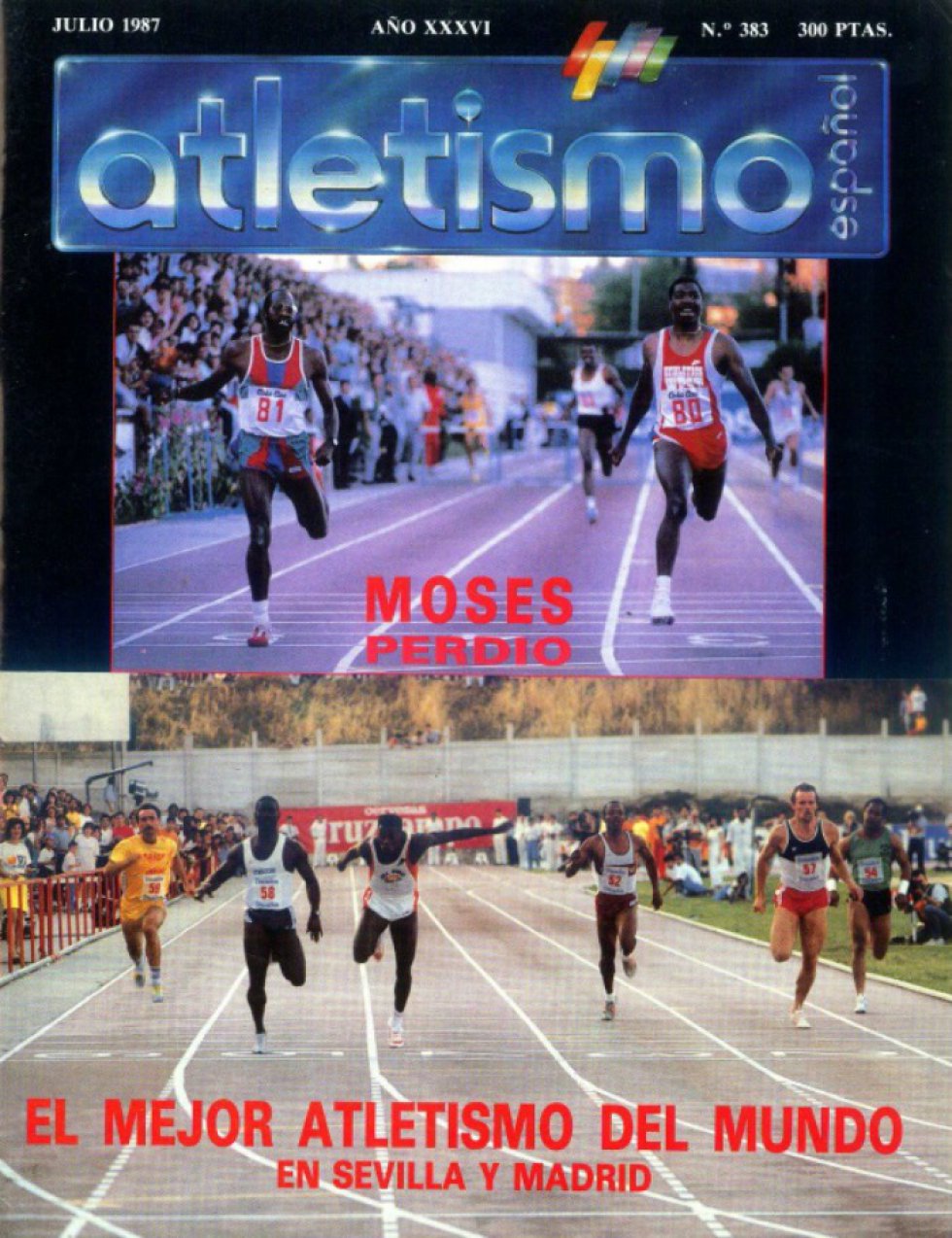 Portada de la revista 'Atletismo Español' con la derrota de Edwin Moses en Vallehermoso (1987) Portada de la revista 'Atletismo Español' con la derrota de Edwin Moses en Vallehermoso (1987)