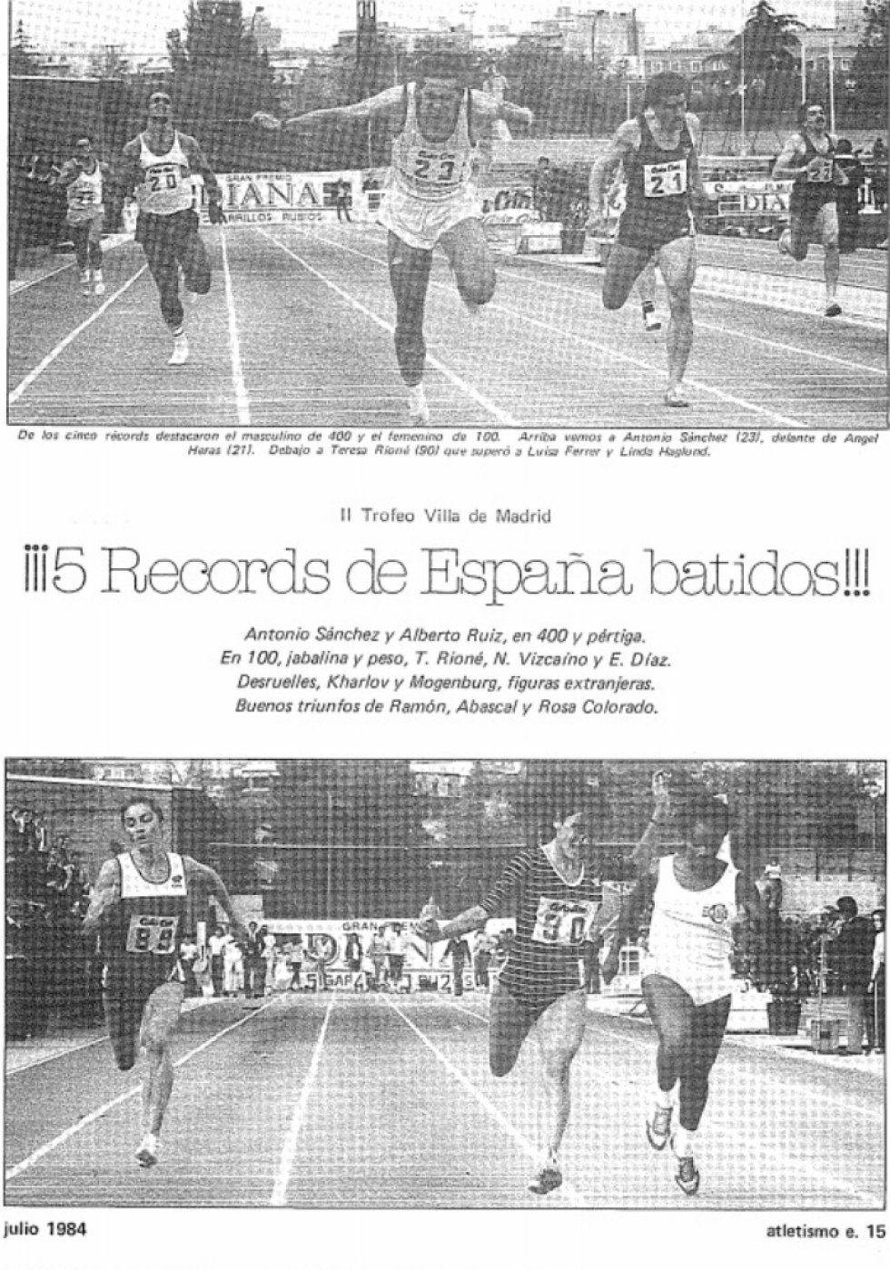 Reportaje en la revista 'Atletismo Español' sobre la segunda edición del Meeting de Madrid celebrada en Vallehermoso (1984) Reportaje en la revista 'Atletismo Español' sobre la segunda edición del Meeting de Madrid celebrada en Vallehermoso (1984)
