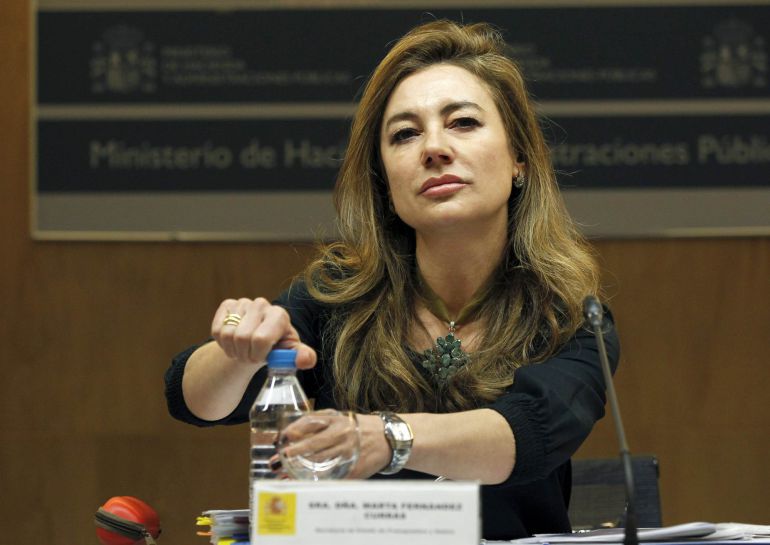 Marta Fernández Currás en una rueda de prensa durante su etapa de secretaria de Estado de Presupuestos