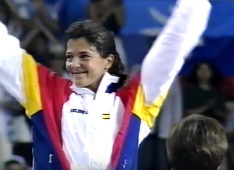 Miriam Blasco tras ganar la medalla de Oro en las Olimpiadas del 92