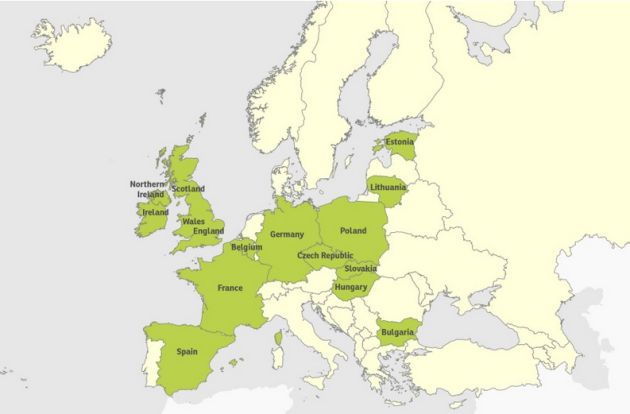 Mapa con los países que participan en el certamen para elegir el Árbol Europeo del Año