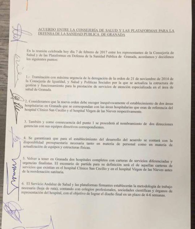 Acuerdo entre la Consejería de Salud y las plataformas sanitarias de Granada por dos hospitales completos