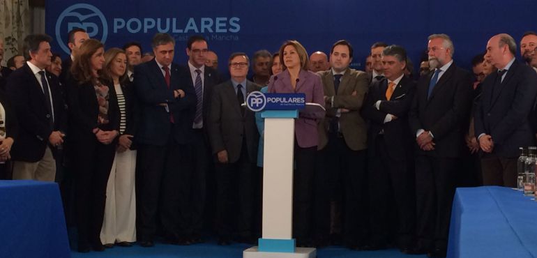 María Dolores de Cospedal anuncia su candidatura a seguir presidiendo en PP de Castilla-La Mancha, respaldada por sus compañeros de partido 