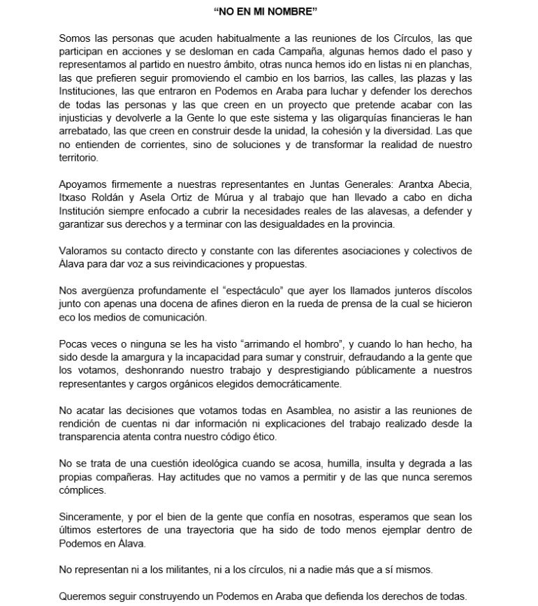 Escrito en apoyo de las junteras alavesas de Podemos