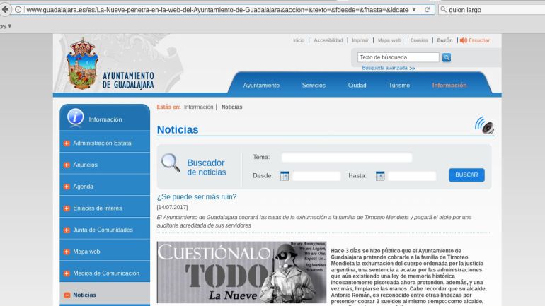 Anonymous hackea la web de Ayuntamiento Guadalajara por cobrar la exhumación de Timoteo Mendieta