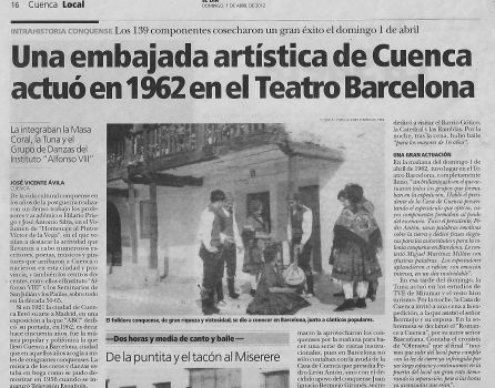 Reportaje sobre la Casa de Cuenca en barcelona publicado en El Día de Cuenca el 1 de abril de 2012.