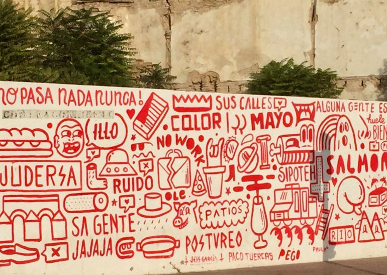 Mural realizado por el colectivo 'Fritanga' junto a la Cruz del Rastro.