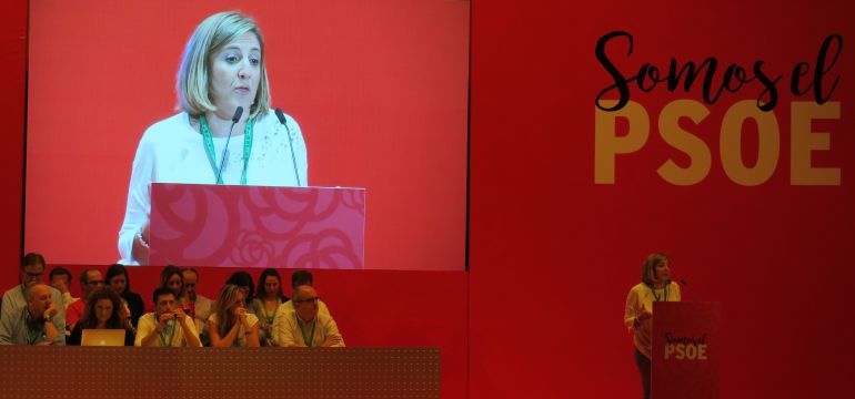 Irene García en su intervención durante el congreso provincial del PSOE de Cádiz