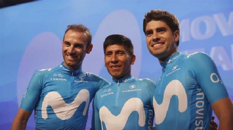 Valverde, Quintana y Landa en la presentación del equipo.