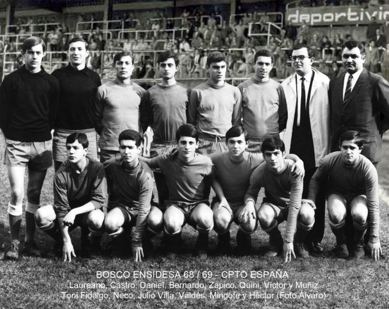 Equipo del "Bosco Ensidesa" en el Campeonato de España 1968-1969, con Castro (el también fallecido hermano de Quini), Toni Fidalgo y Quini