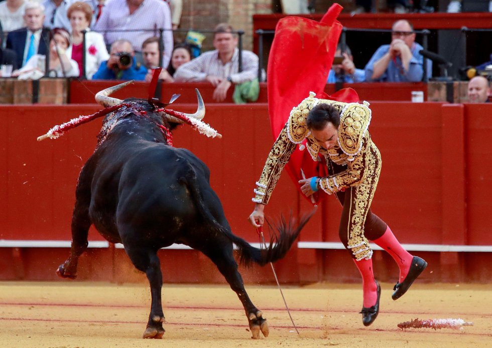 GRAF9380. SEVILLA, 21/04/2018.- El diestro Manuel Jesús "El Cid" con problemas al entrar a matar a su primer toro, de la ganadería de Fuente Ymbro, en la decimotercera corrida de abono de la Feria de Abril, hoy en la Real Maestranza de Sevilla. EFE/Julio Muñoz GRAF9380. SEVILLA, 21/04/2018.- El diestro Manuel Jesús "El Cid" con problemas al entrar a matar a su primer toro, de la ganadería de Fuente Ymbro, en la decimotercera corrida de abono de la Feria de Abril, hoy en la Real Maestranza de Sevilla. EFE/Julio Muñoz