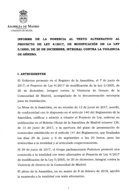 La Asamblea de Madrid da luz verde a la nueva Ley Integral de Violencia de Género Las ayudas a