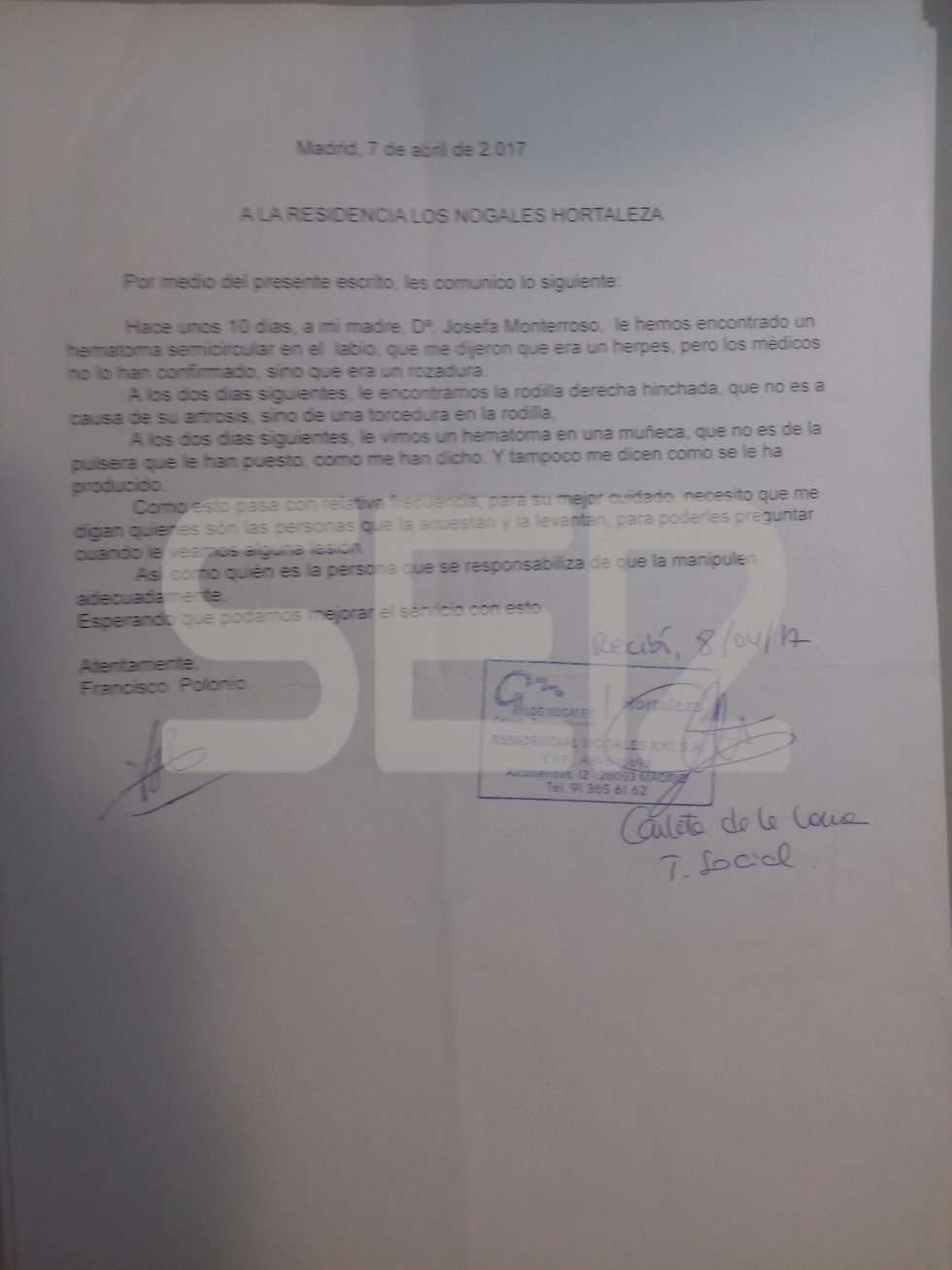 Los documentos demuestran denuncias por malos tratos en la residencia madrileña. Los documentos demuestran denuncias por malos tratos en la residencia madrileña.