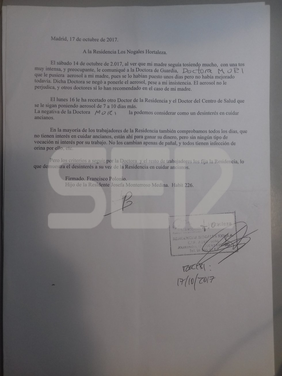 Los documentos demuestran denuncias por malos tratos en la residencia madrileña. Los documentos demuestran denuncias por malos tratos en la residencia madrileña.