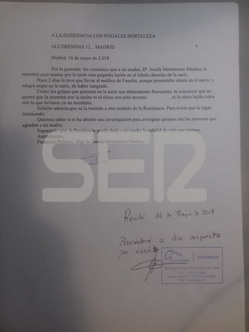 Los documentos demuestran denuncias por malos tratos en la residencia madrileña. Los documentos demuestran denuncias por malos tratos en la residencia madrileña.