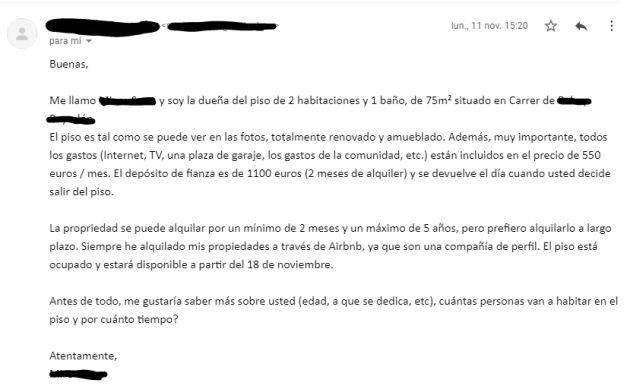 Correo electrónico de estafa en alquiler de pisos Correo electrónico de estafa en alquiler de pisos