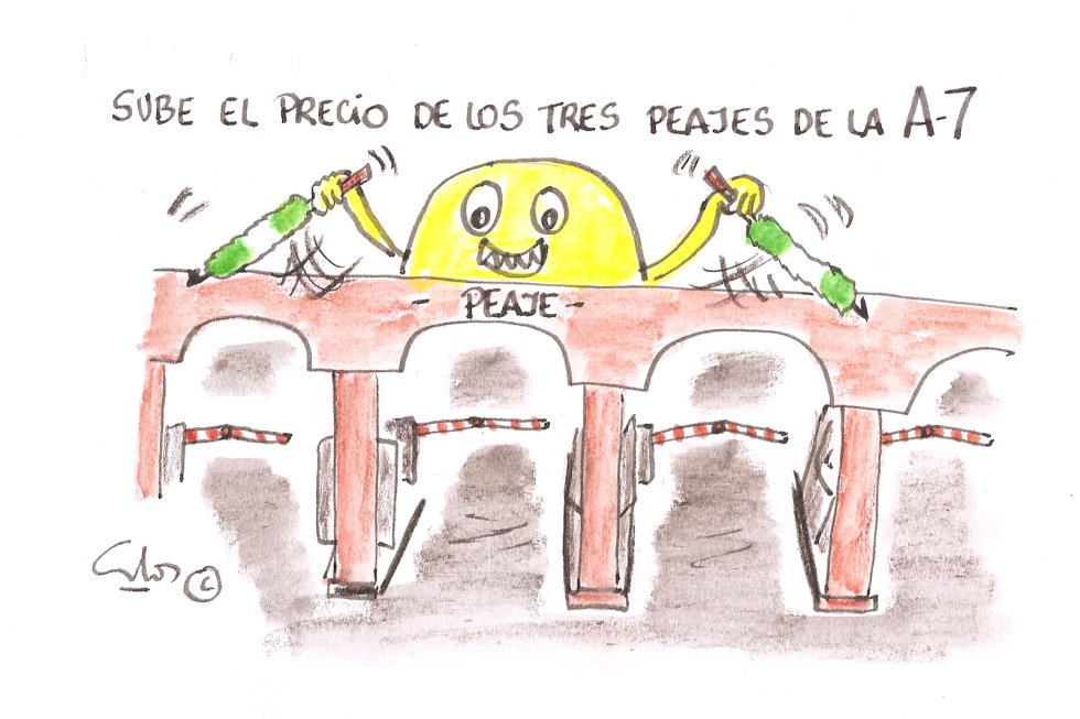 La viñeta de Villanueva, el peaje de la A7 La viñeta de Villanueva, el peaje de la A7