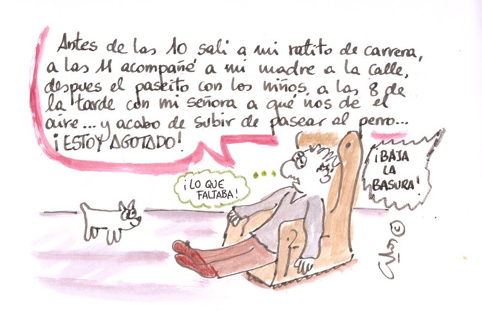 La viñeta de Villanueva, agotado y confinado. La viñeta de Villanueva, agotado y confinado.