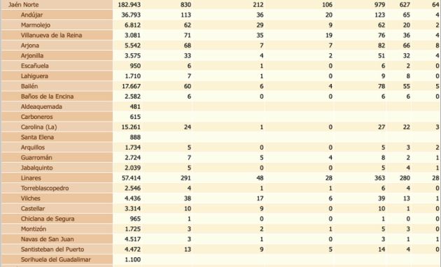 Table of cases by coronavirus in the province