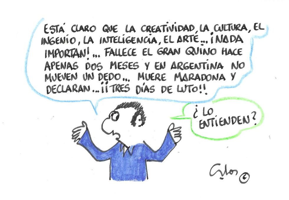 La viñeta de Villanueva, Quino y Maradona. La viñeta de Villanueva, Quino y Maradona.