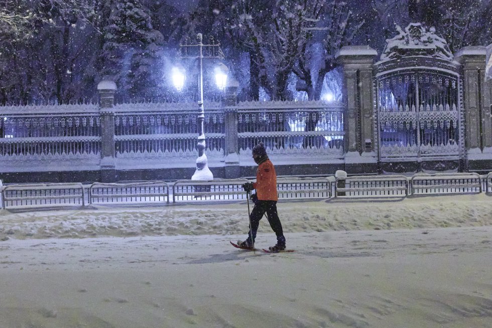 Una de las entradas del Jardín Botámico cubierto de nieve tras el paso de la borrasca Filomena, en Madrid (España) a 9 de enero de 2021.La borrasca Filomena golpea con fuerza la capital, en la que se han cerrado al tráfico circunvalaciones y túneles. Las acumulaciones de nieve serán de 20 centímetros en las comunidades que se encuentran en aviso rojo por este fenómeno. Una de las entradas del Jardín Botámico cubierto de nieve tras el paso de la borrasca Filomena, en Madrid (España) a 9 de enero de 2021.La borrasca Filomena golpea con fuerza la capital, en la que se han cerrado al tráfico circunvalaciones y túneles. Las acumulaciones de nieve serán de 20 centímetros en las comunidades que se encuentran en aviso rojo por este fenómeno.