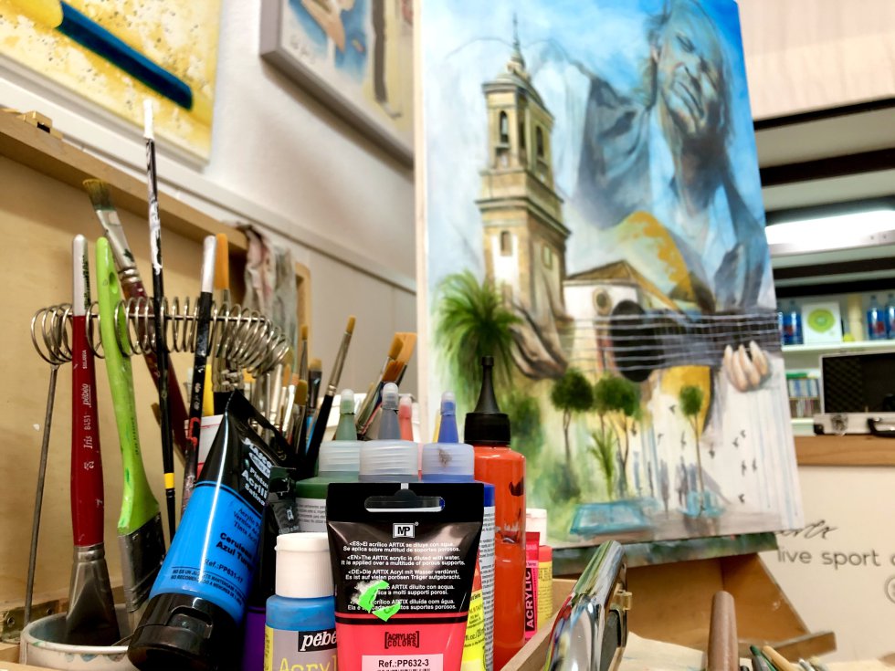 Elementos para la pintura de Paco de Lucía en la Plaza Alta Elementos para la pintura de Paco de Lucía en la Plaza Alta