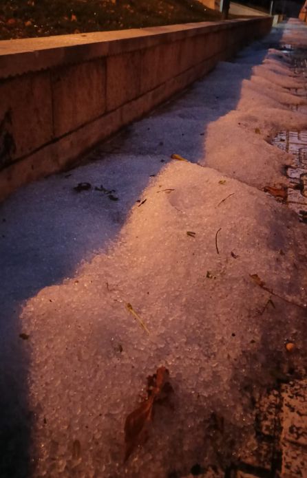 Hail accumulated on a street