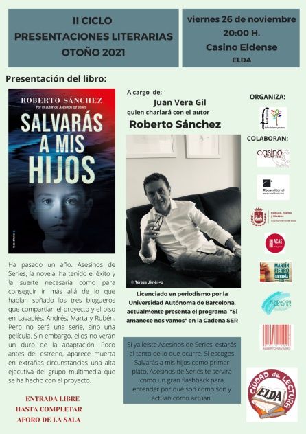 Roberto Sánchez firmará ejemplares de su nueva novela en el Casino Eldense