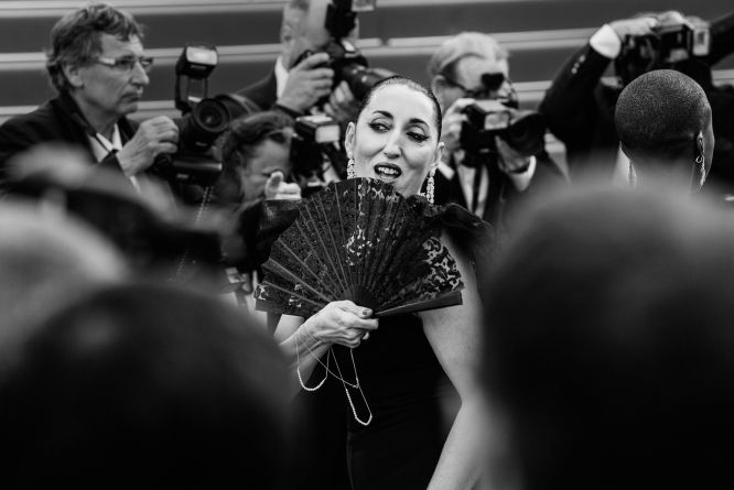 CANNES, FRANCE - MAY 13: (EDITORS NOTE: Image has been converted to black and white.) Jury member Rossy de Palma attends the opening ceremony and premiere of "La Tete Haute" ("Standing Tall") during the 68th annual Cannes Film Festival on May 13, 2015 in Cannes, France. (Photo by Vincent Desailly/Getty Images)