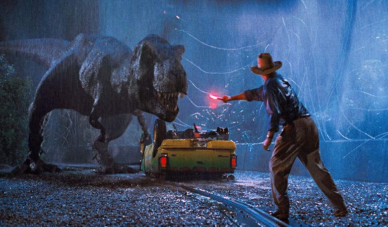 Una de las imágenes más caraterísticas de la primera entrega de Jurassic Park.