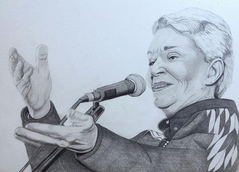 Ilustración de Chavela Vargas realizada a lápiz por Esther Cardenal para Sofá Sonoro