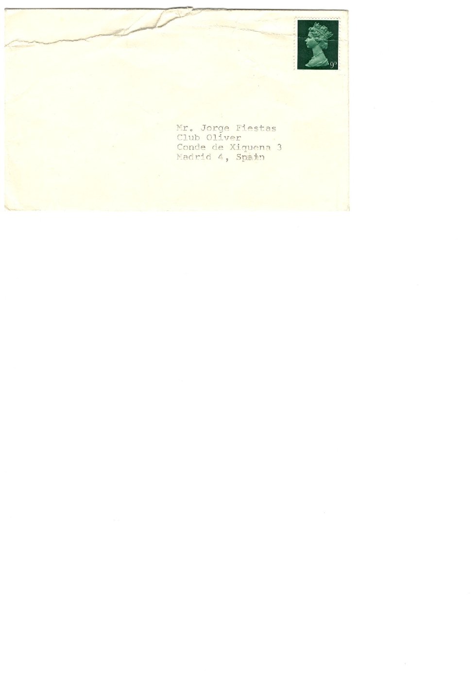 Carta postal Mr. Jorge Fiestas Club Oliver Conde Xiquena Madrid Carta postal Mr. Jorge Fiestas Club Oliver Conde Xiquena Madrid